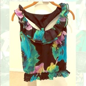 Vintage Black Floral Sleeveless Top